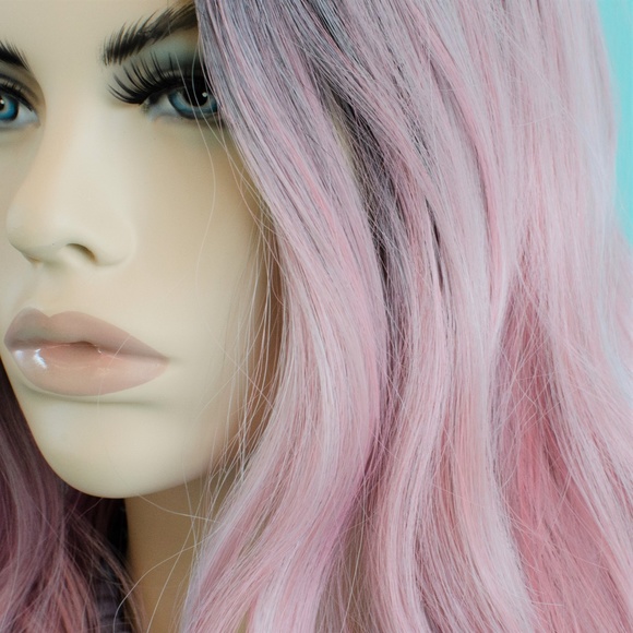 20" Pink Ombre Lace Front Wig w/ Black Roots - Picture 3 of 7